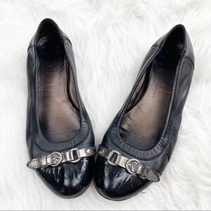 AGL Leather & Patent Leather Buckle Ballet Flats